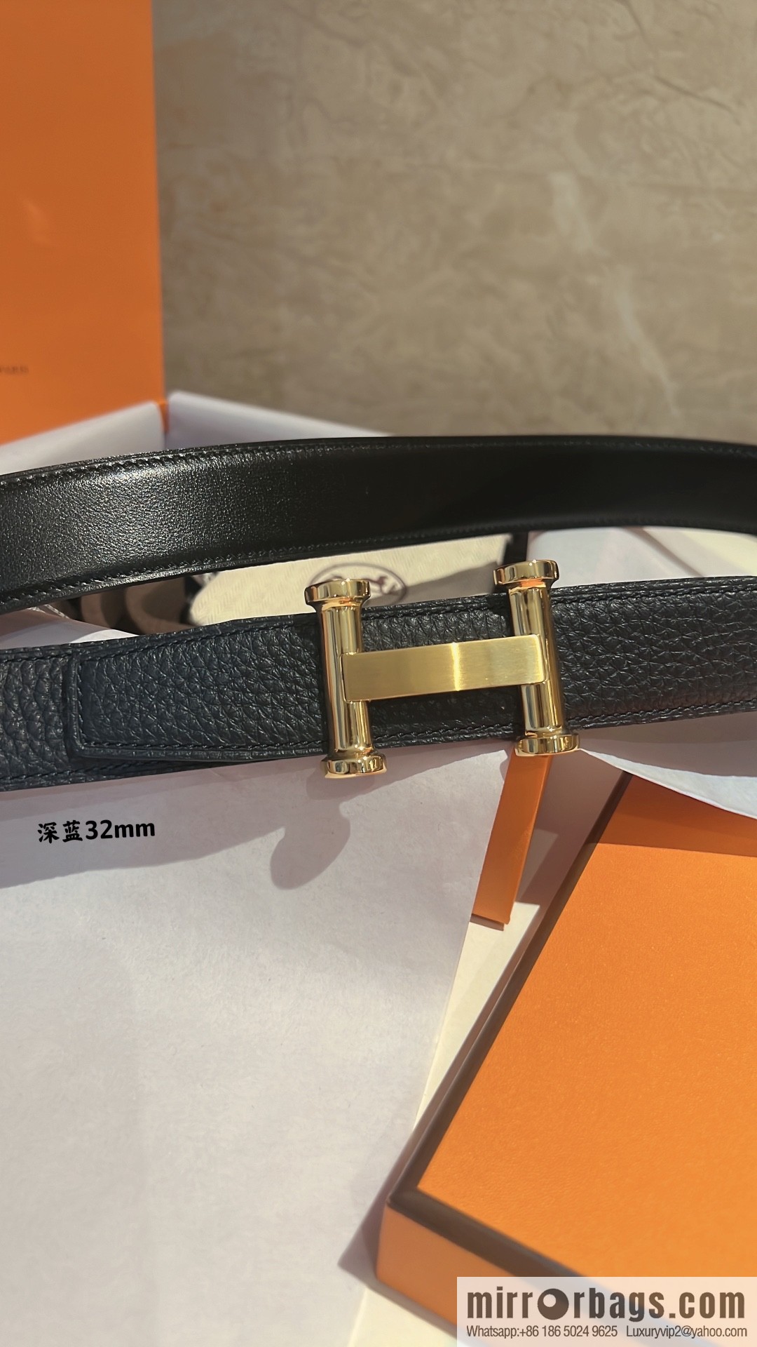 HERMES Agora Belt Buckle & Double Sided Leather Belt 32mm