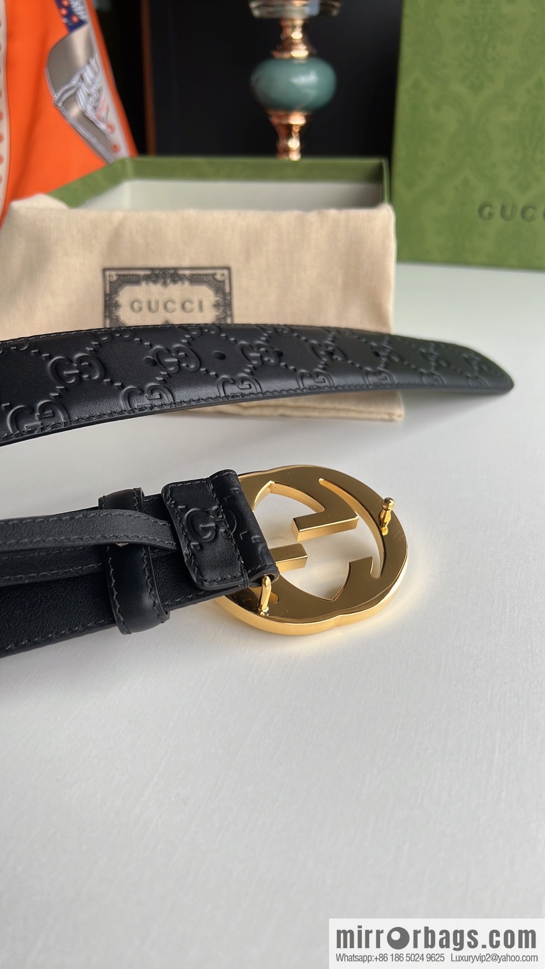 Gucci/Gucci Men's Interlocking Double G Metal Buckle Belt
