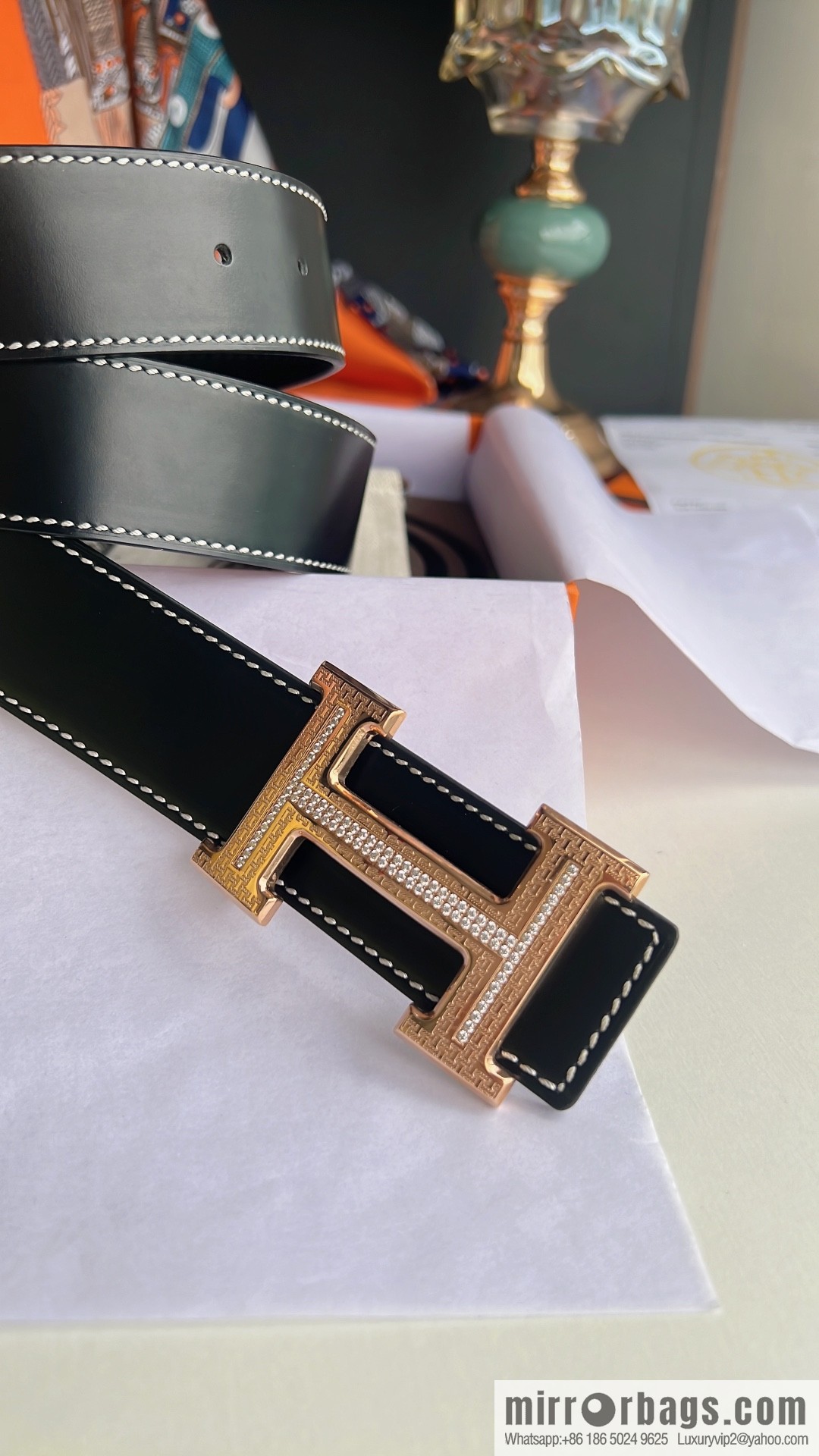 Hermes Hermes, using selected imported cowhide inlaid diamonds 3.8cm men's belt