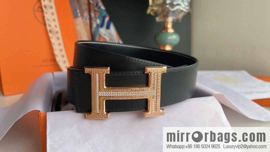 Hermes Hermes, using selected imported cowhide inlaid diamonds 3.8cm men's belt