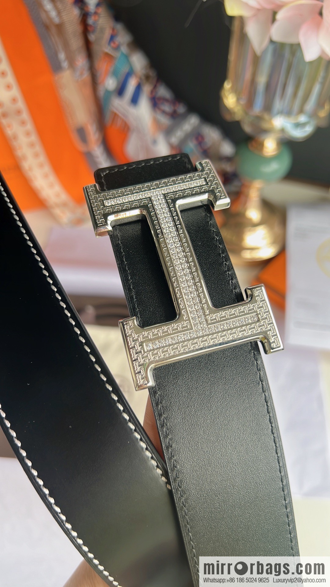 Hermes Hermes, using selected imported cowhide inlaid diamonds 3.8cm men's belt