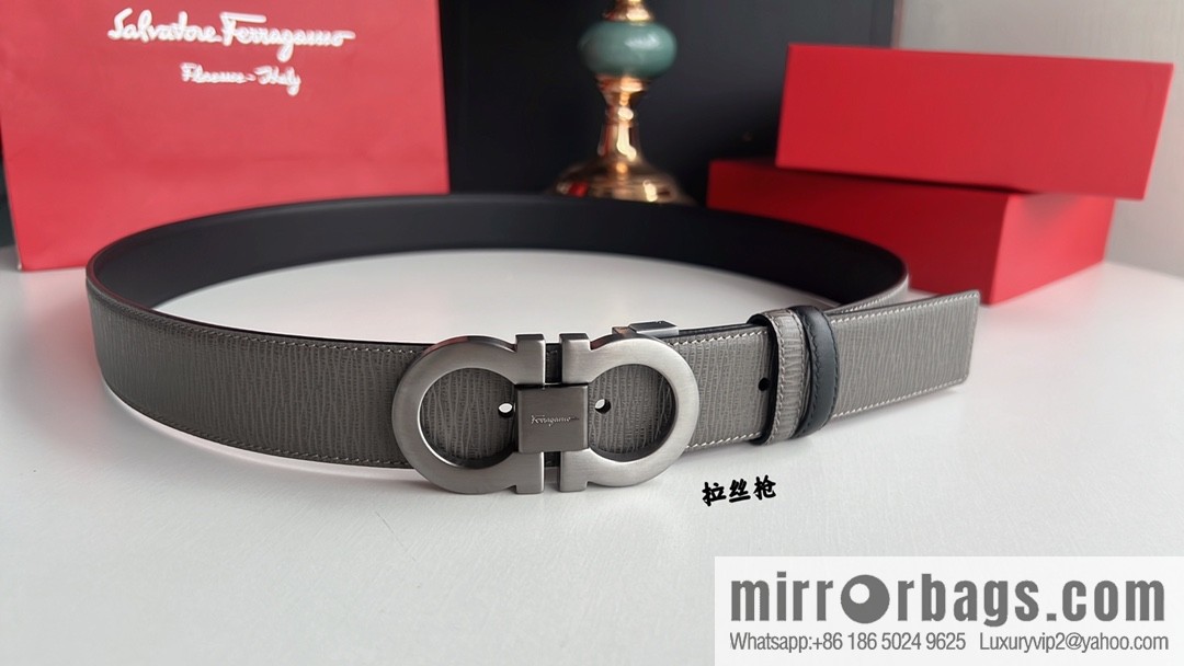 Ferragamo Ferragamo, exquisite 8-figure metal buckle men's textured belt 3.5cm