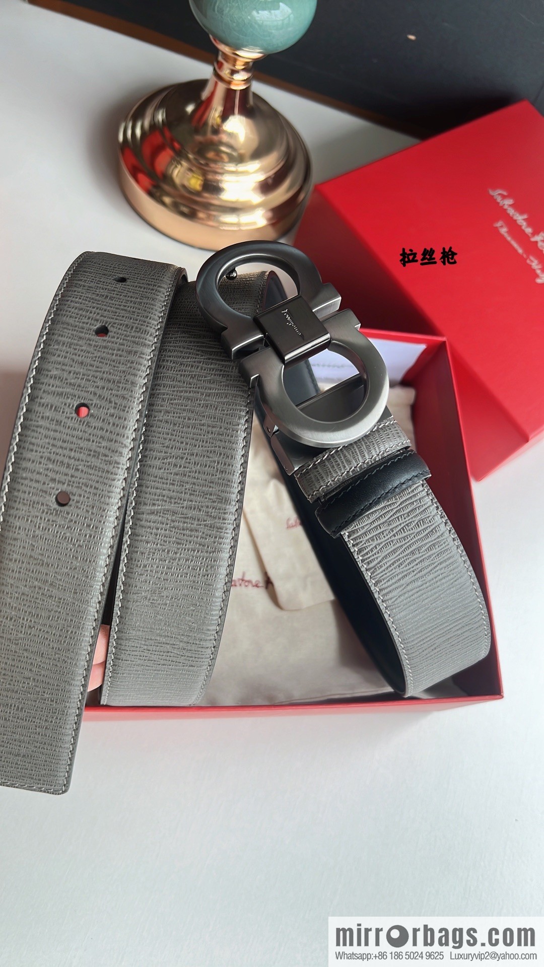 Ferragamo Ferragamo, exquisite 8-figure metal buckle men's textured belt 3.5cm