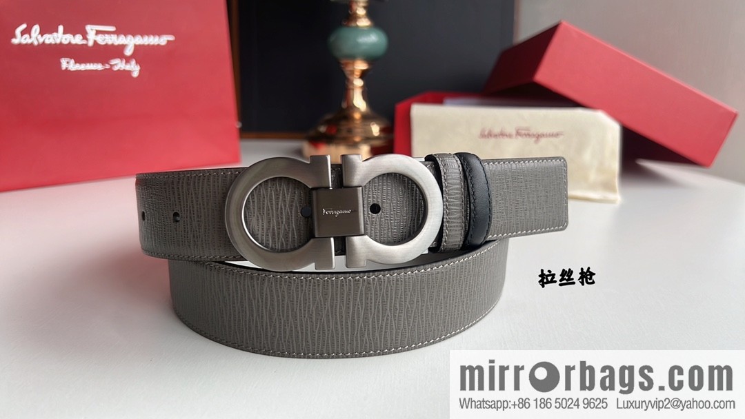 Ferragamo Ferragamo, exquisite 8-figure metal buckle men's textured belt 3.5cm