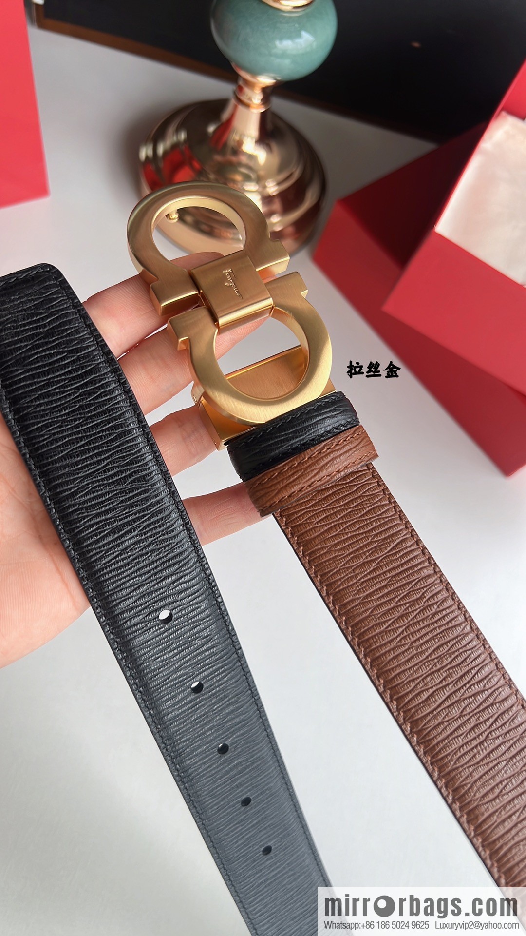 Ferragamo Ferragamo, exquisite 8-figure metal buckle men's textured belt 3.5cm