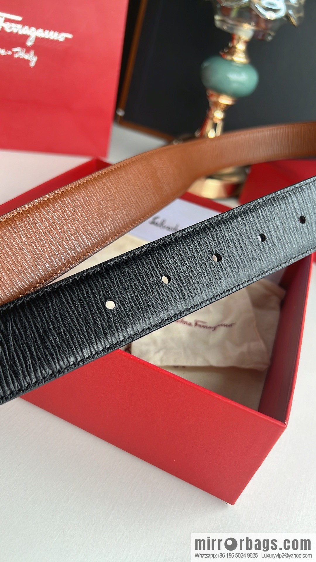 Ferragamo Ferragamo, exquisite 8-figure metal buckle men's textured belt 3.5cm
