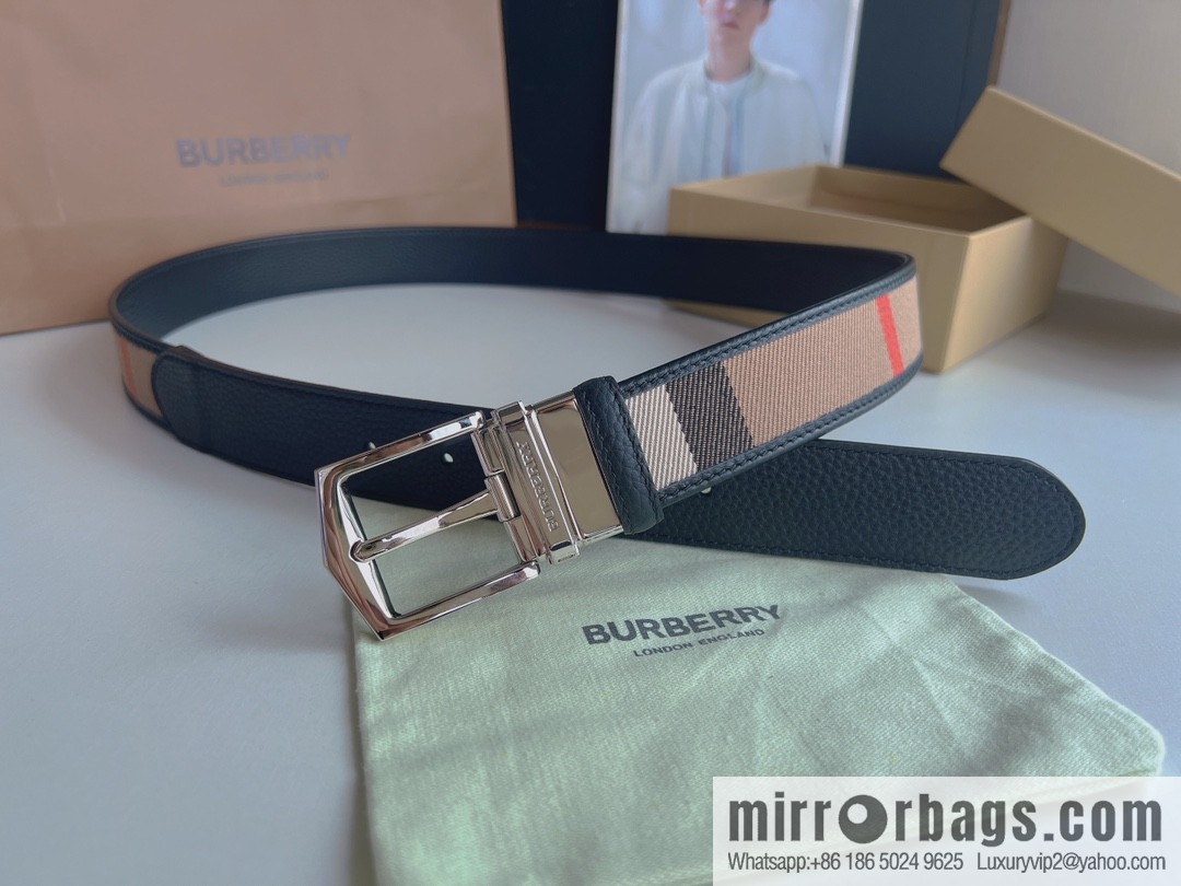 BURBERRY Burberry Italian Men's Brown Checkered Boutique Pure Copper Needle Metal Buckle Men's 3.5 Belt