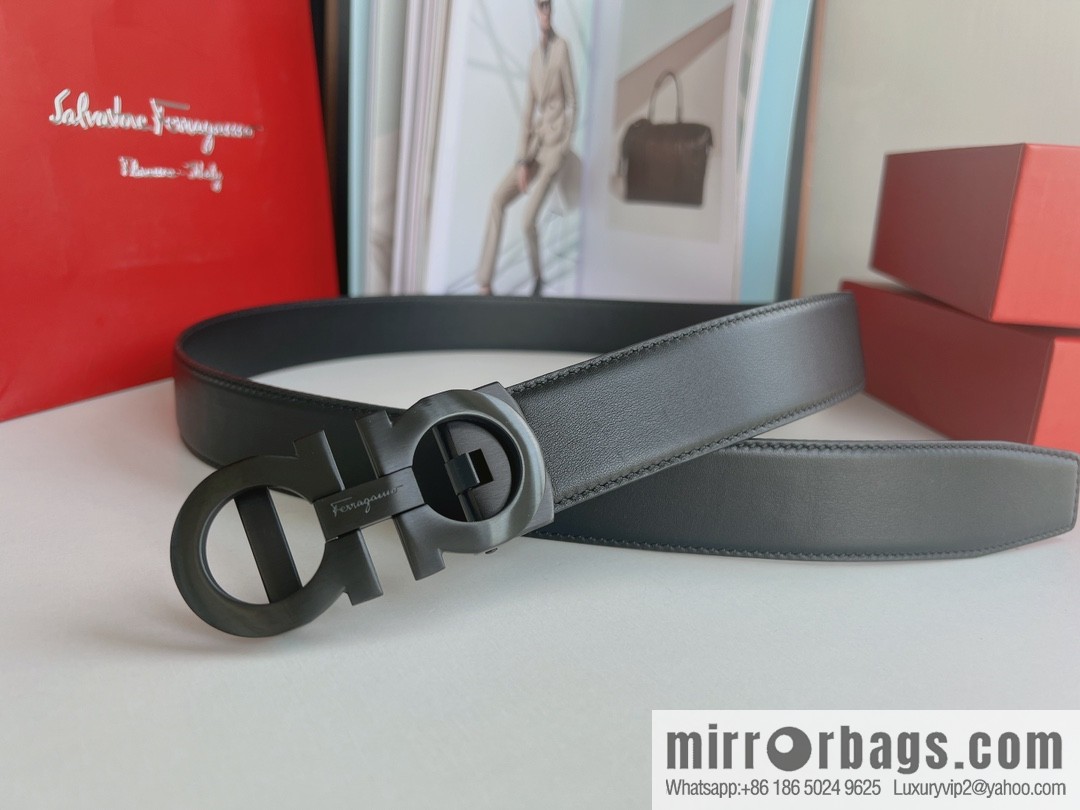 Ferragamo Ferragamo, double-sided first-layer cowhide embossed with alveolar belt men 3.5cm