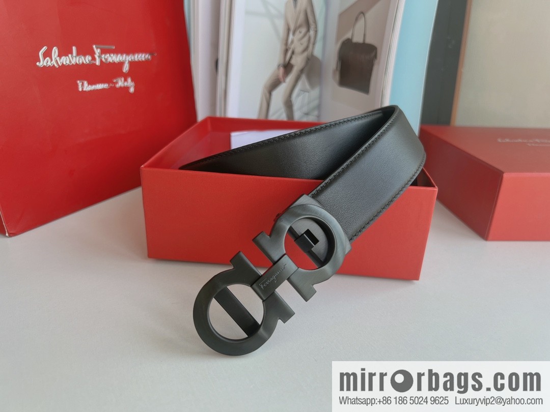 Ferragamo Ferragamo, double-sided first-layer cowhide embossed with alveolar belt men 3.5cm