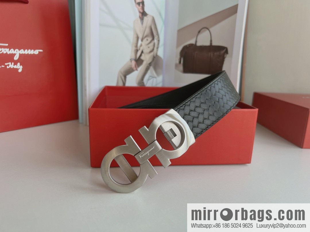 Ferragamo Ferragamo, double-sided first-layer cowhide embossed with alveolar belt men 3.5cm