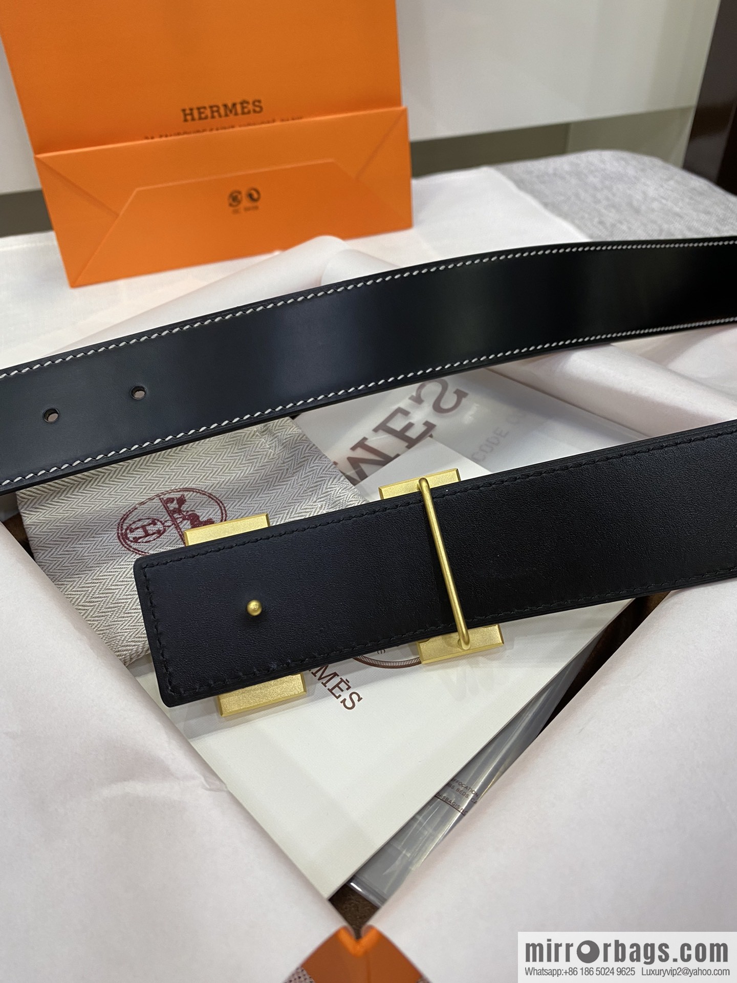 Hermès, stainless steel horse-drawn carriage micro-welding process button head buckle, double-sided delicate cowhide belt