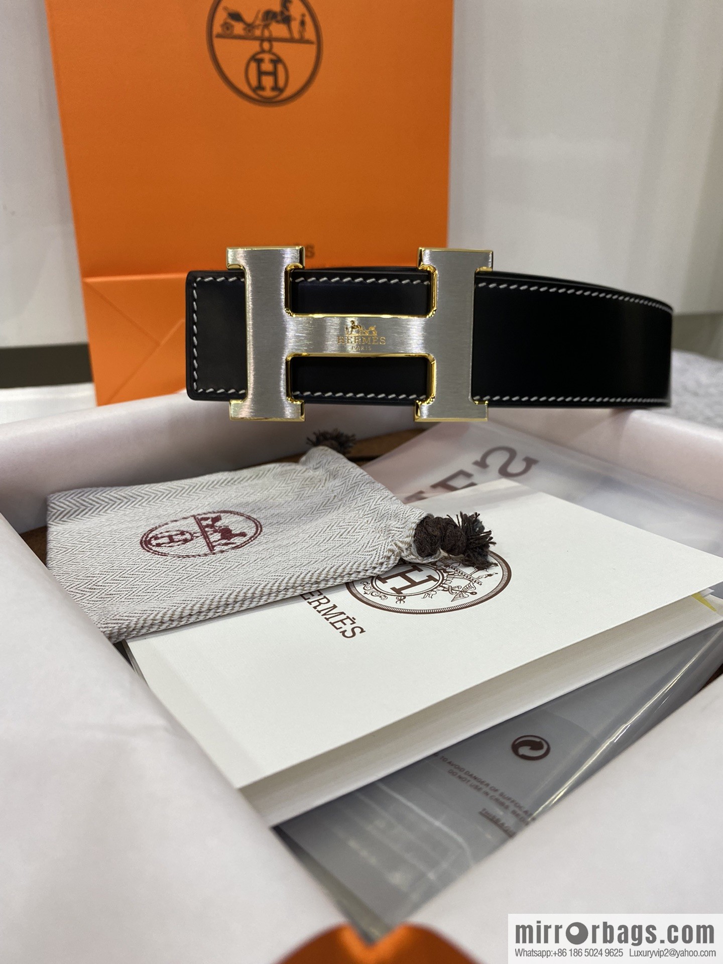 Hermès, stainless steel horse-drawn carriage micro-welding process button head buckle, double-sided delicate cowhide belt