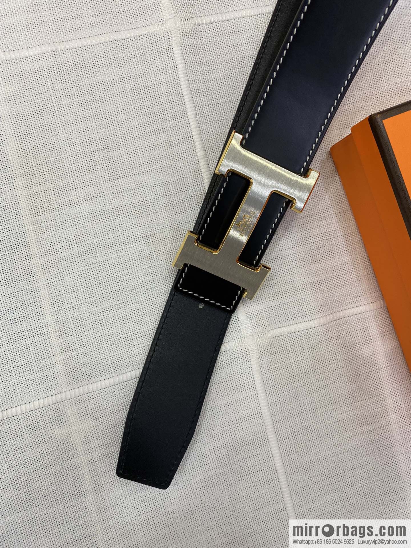 Hermès, stainless steel horse-drawn carriage micro-welding process button head buckle, double-sided delicate cowhide belt