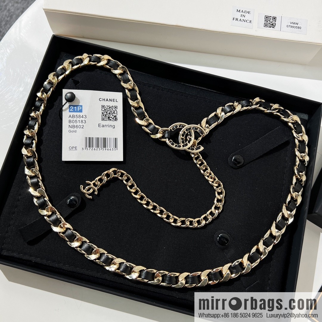 New ☑️ CHANEL Chanel Double C Black Leather Rope Belt Waist Chain