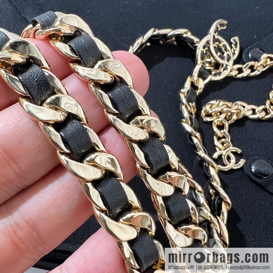 New ☑️ CHANEL Chanel Double C Black Leather Rope Belt Waist Chain