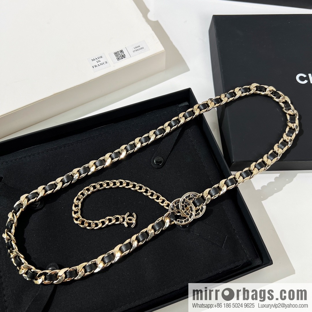 New ☑️ CHANEL Chanel Double C Black Leather Rope Belt Waist Chain