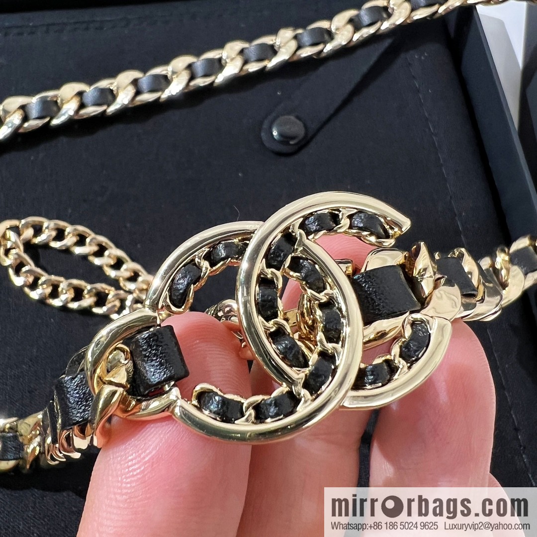 New ☑️ CHANEL Chanel Double C Black Leather Rope Belt Waist Chain