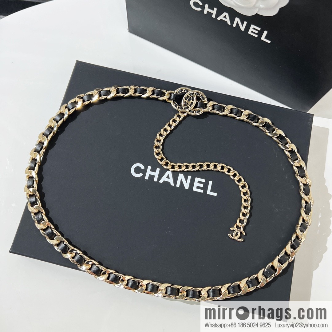 New ☑️ CHANEL Chanel Double C Black Leather Rope Belt Waist Chain
