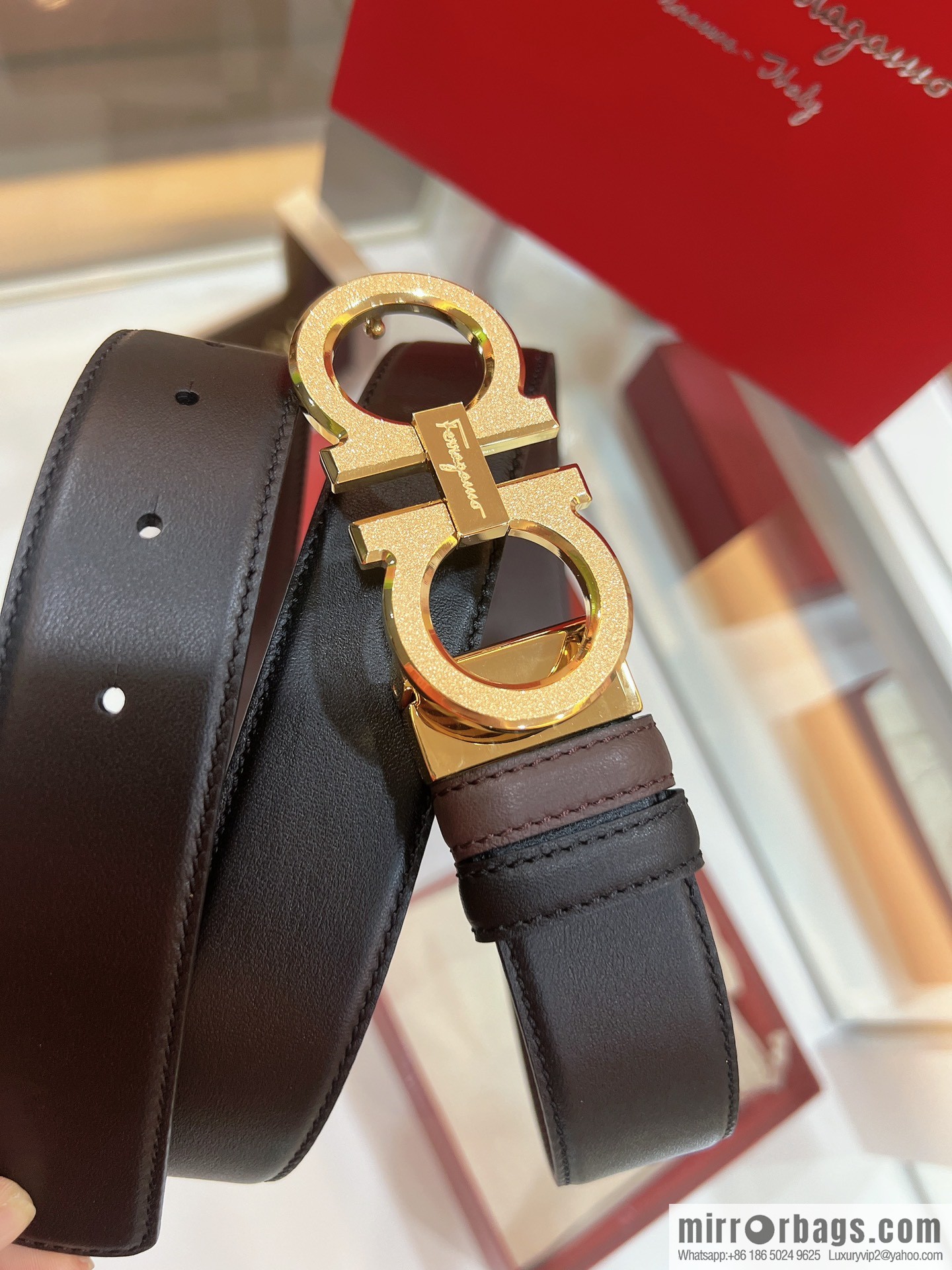 Ferragamo Ferragamo, Stainless Steel Rolling Grit Metal Buckle Men's 3.5cm Belt