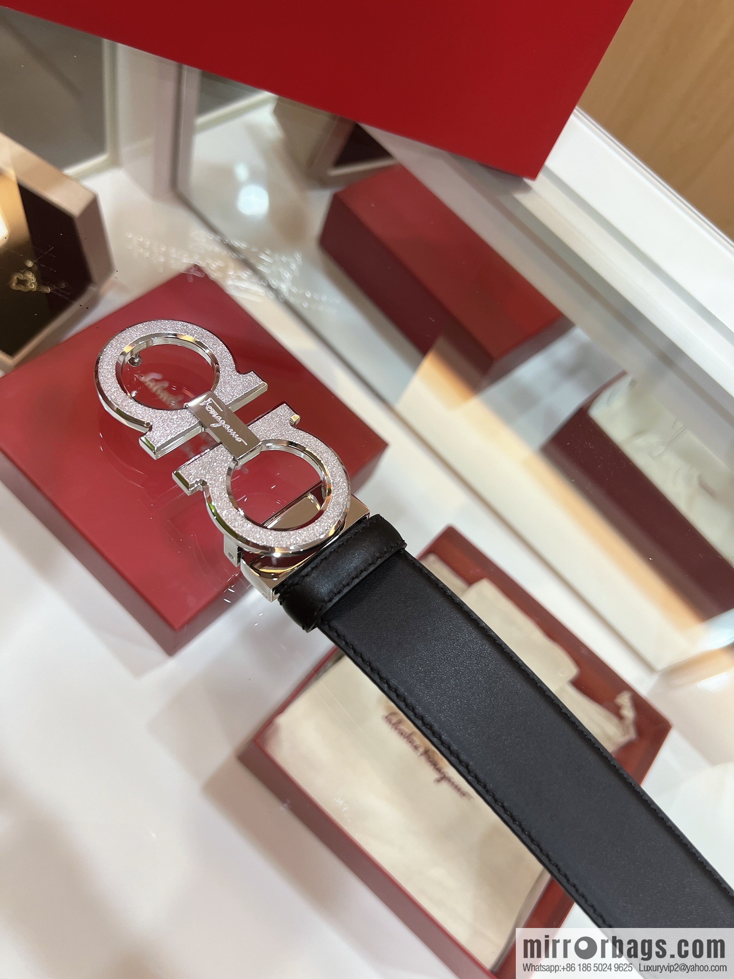 Ferragamo Ferragamo, Stainless Steel Rolling Grit Metal Buckle Men's 3.5cm Belt