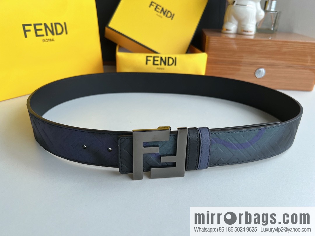 Fendi, printed dark blue double FF cowhide belt 4.0cm