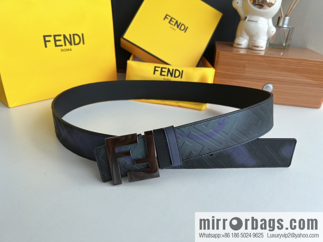 Fendi, printed dark blue double FF cowhide belt 4.0cm