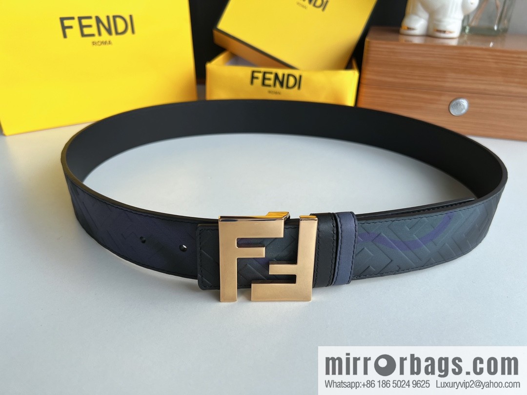 Fendi, printed dark blue double FF cowhide belt 4.0cm