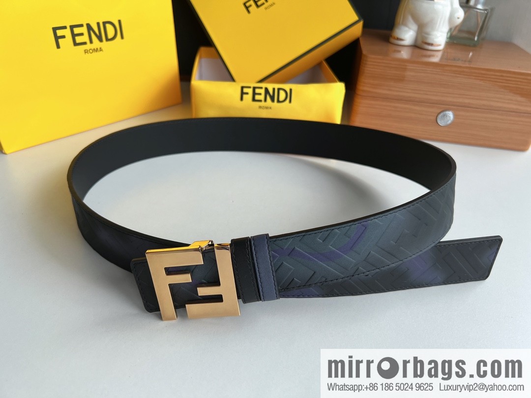 Fendi, printed dark blue double FF cowhide belt 4.0cm
