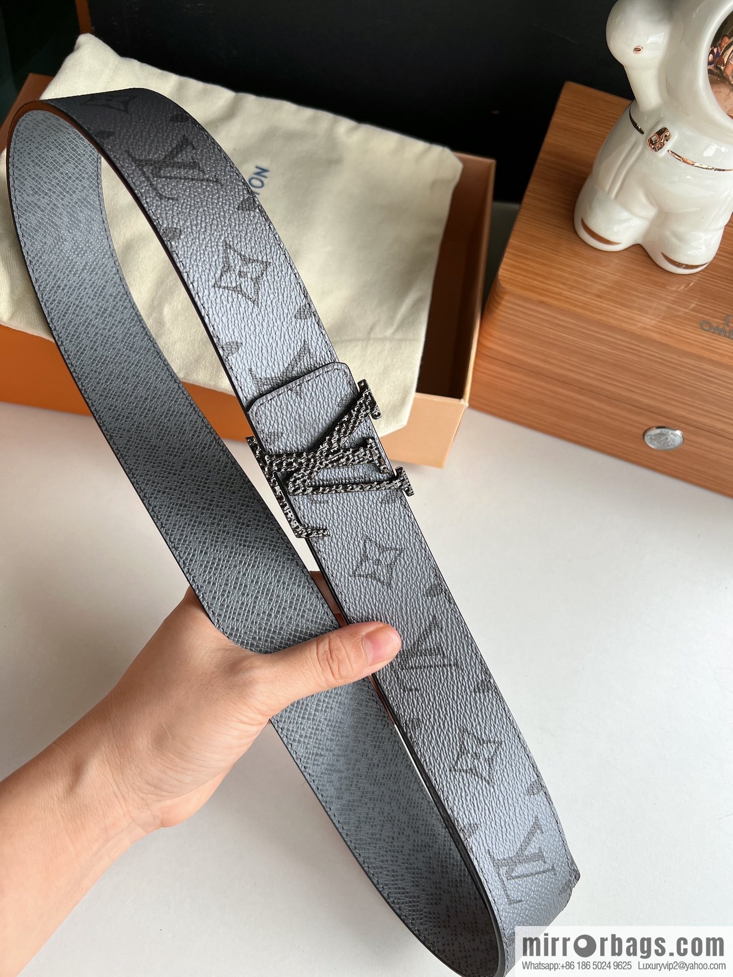 LV/Louis Vuitton Monogram Canvas and Taiga Leather Initiales Double Sided Belt