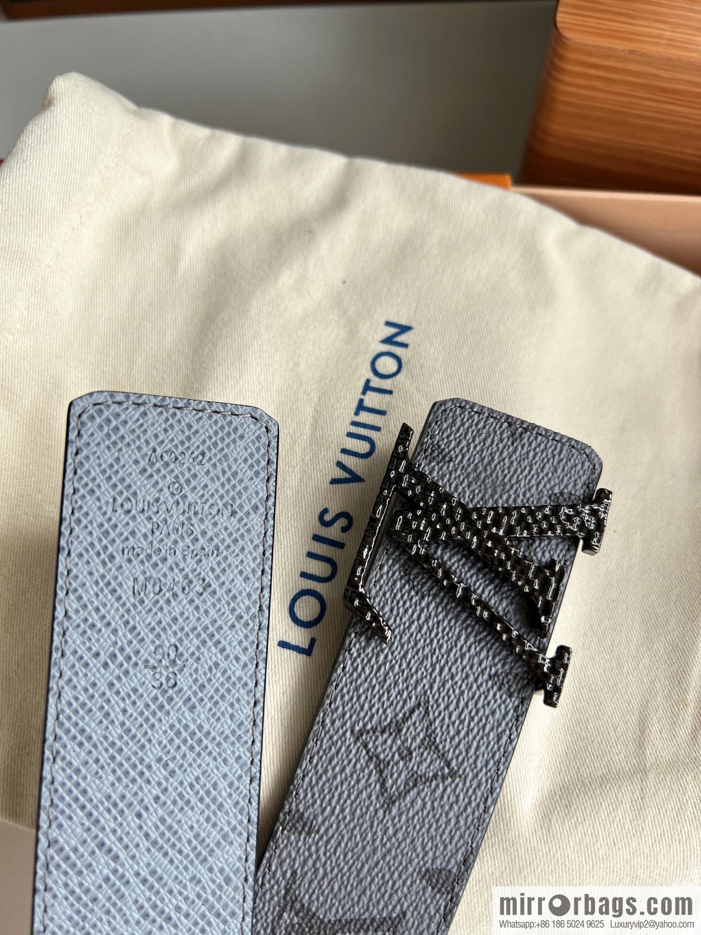 LV/Louis Vuitton Monogram Canvas and Taiga Leather Initiales Double Sided Belt