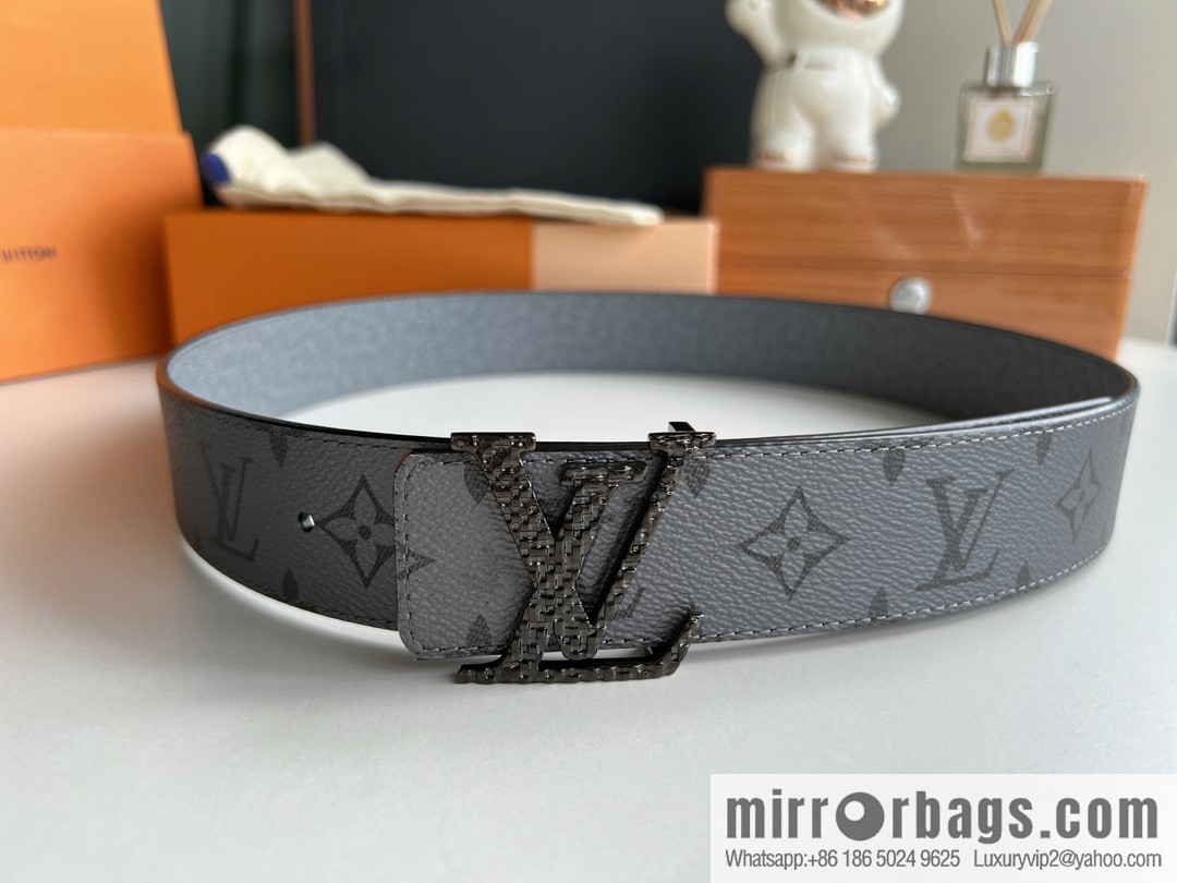 LV/Louis Vuitton Monogram Canvas and Taiga Leather Initiales Double Sided Belt