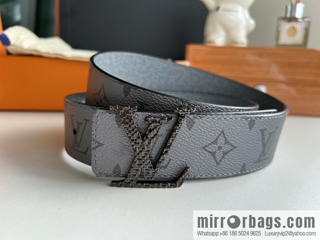 LV/Louis Vuitton Monogram Canvas and Taiga Leather Initiales Double Sided Belt