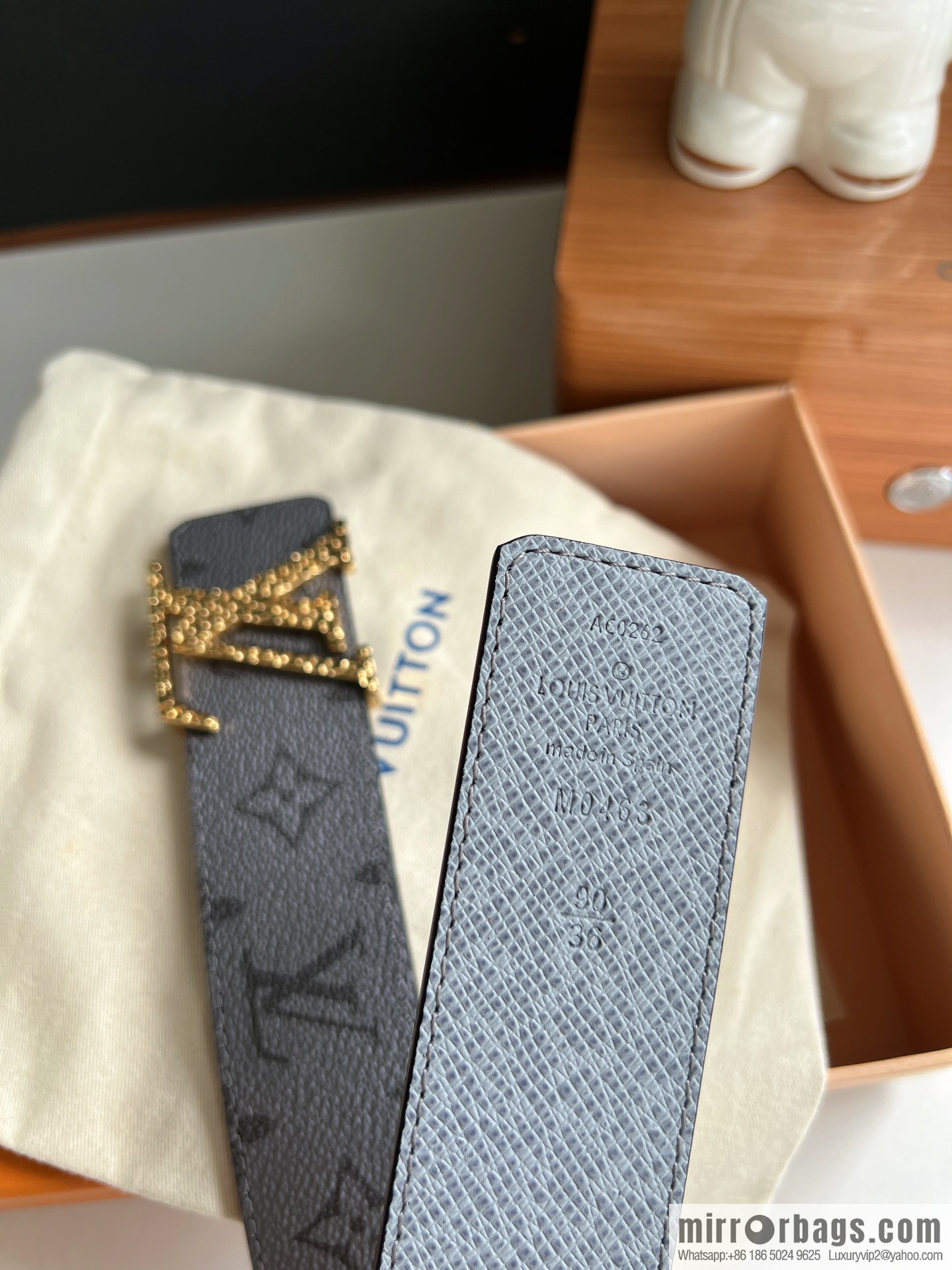 LV/Louis Vuitton Monogram Canvas and Taiga Leather Initiales Double Sided Belt