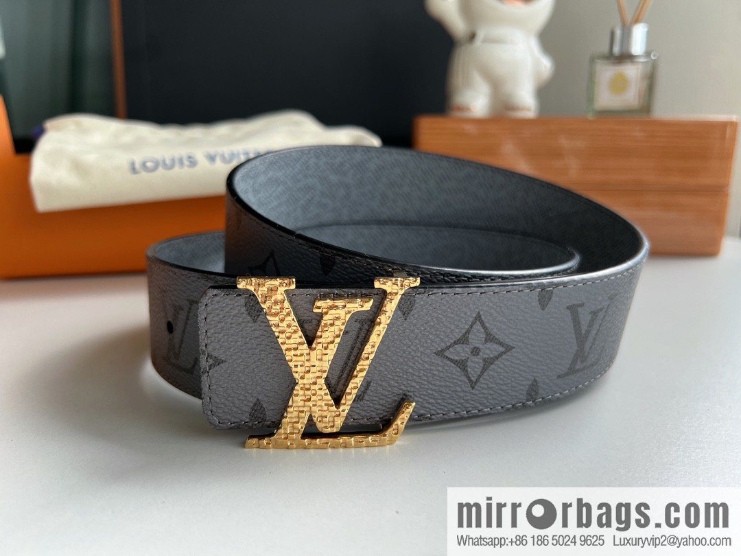 LV/Louis Vuitton Monogram Canvas and Taiga Leather Initiales Double Sided Belt
