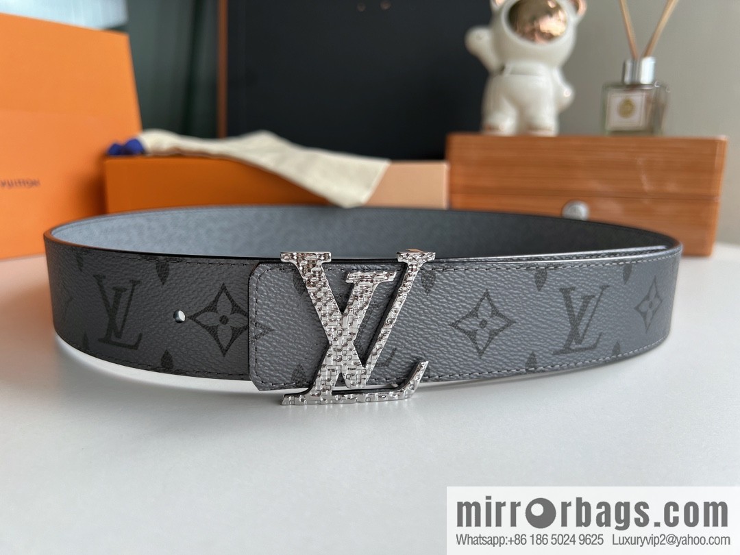 LV/Louis Vuitton Monogram Canvas and Taiga Leather Initiales Double Sided Belt