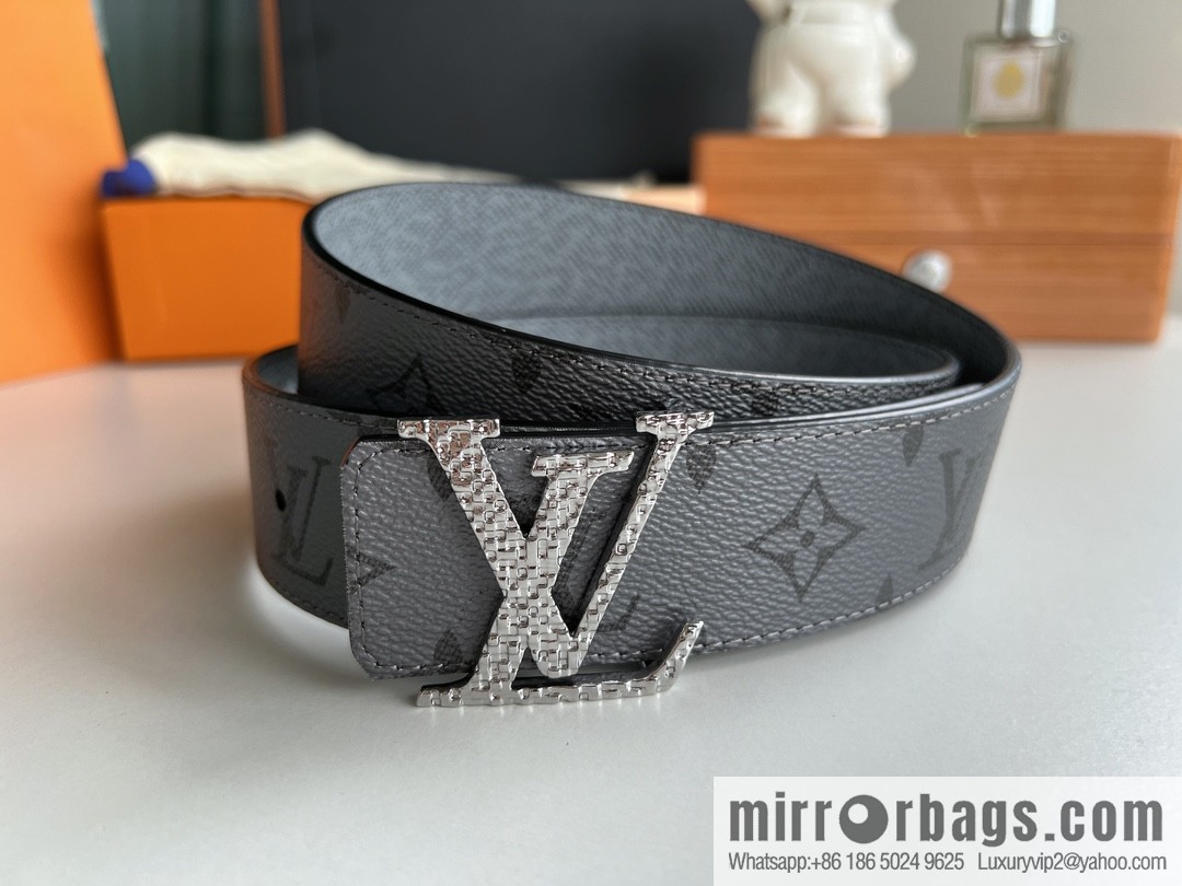 LV/Louis Vuitton Monogram Canvas and Taiga Leather Initiales Double Sided Belt