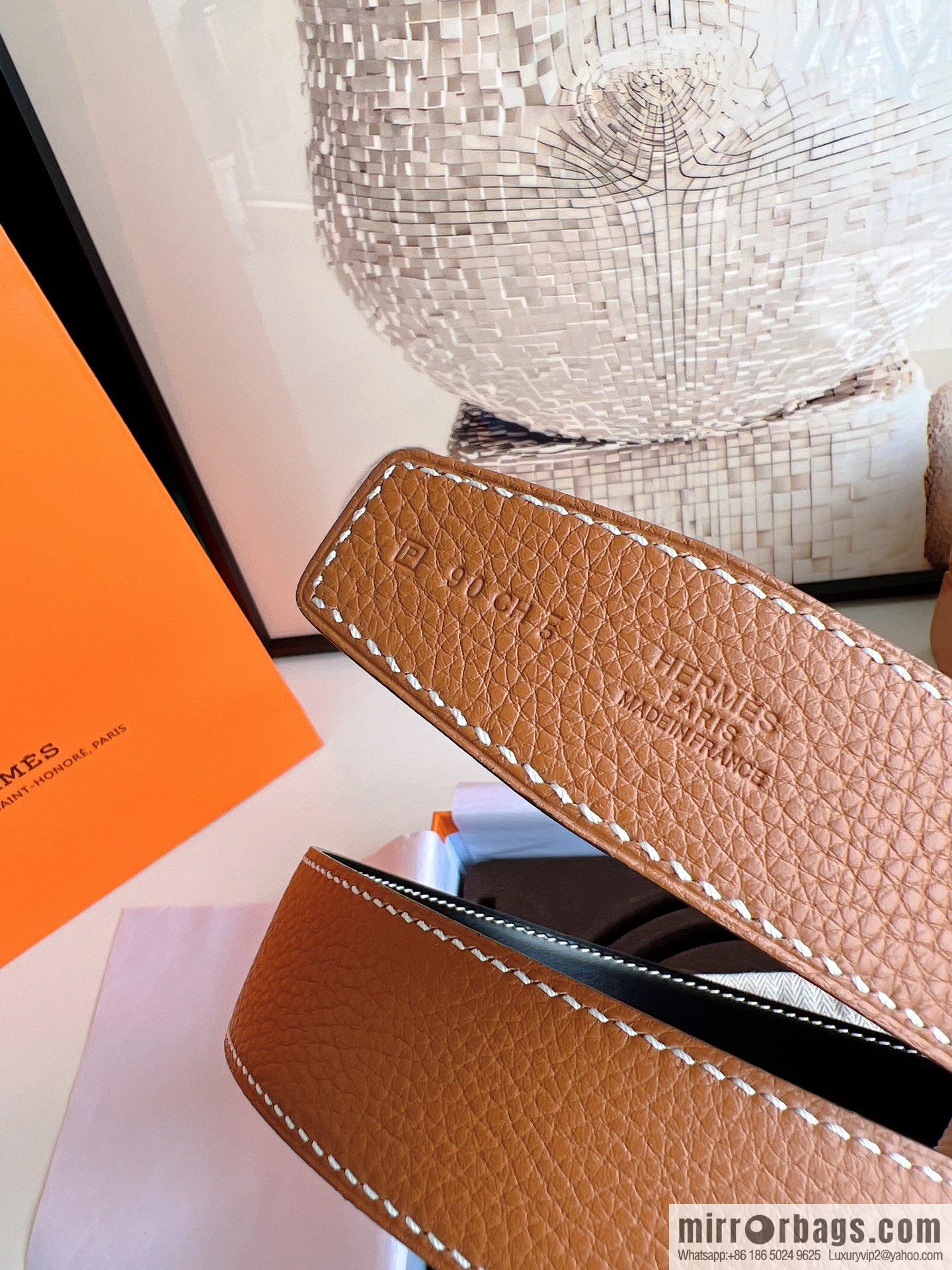 Hermes Hermes, imported selected high-quality leather stainless steel four-corner glossy metal buckle 3.8cm belt
