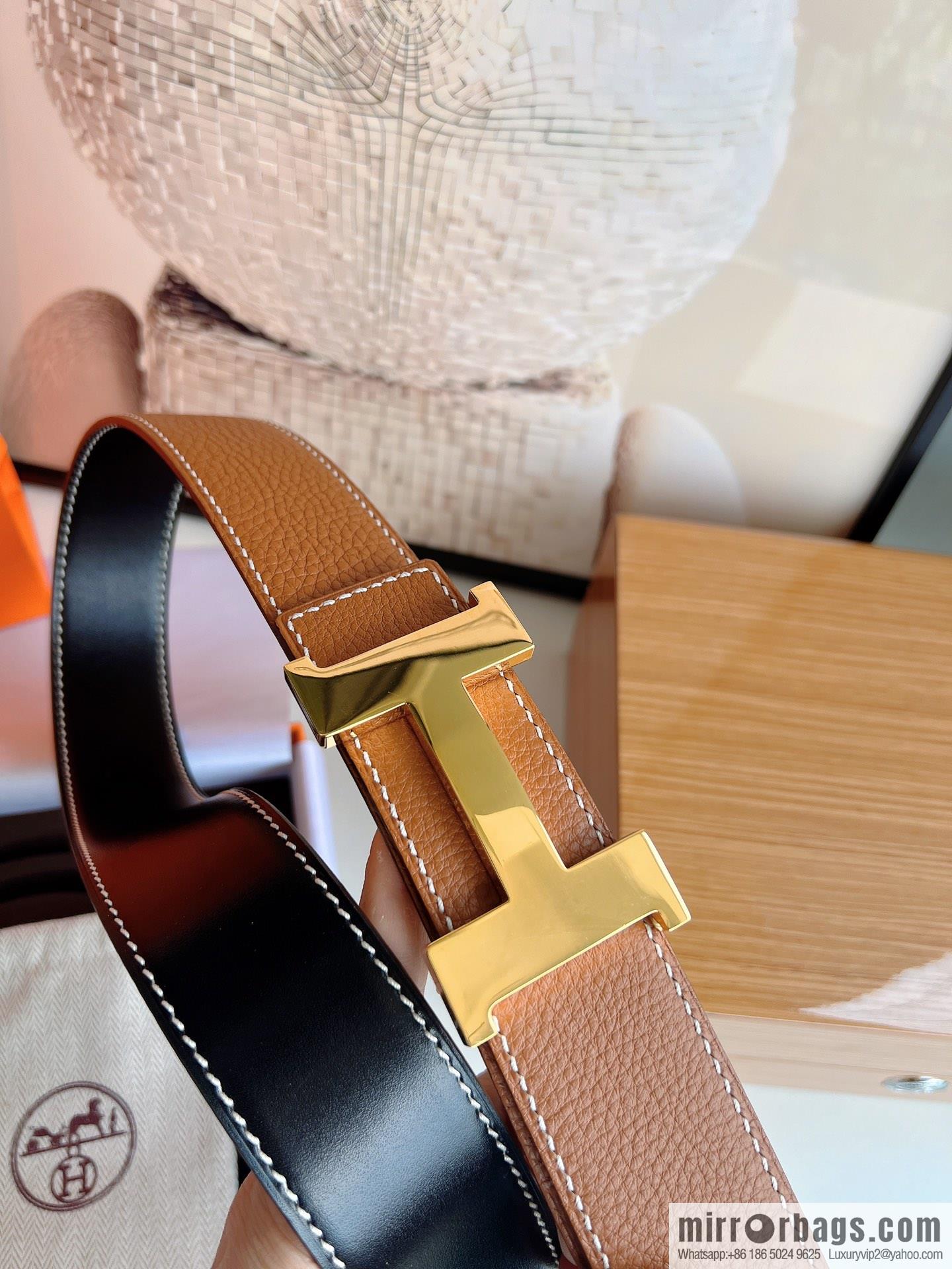 Hermes Hermes, imported selected high-quality leather stainless steel four-corner glossy metal buckle 3.8cm belt