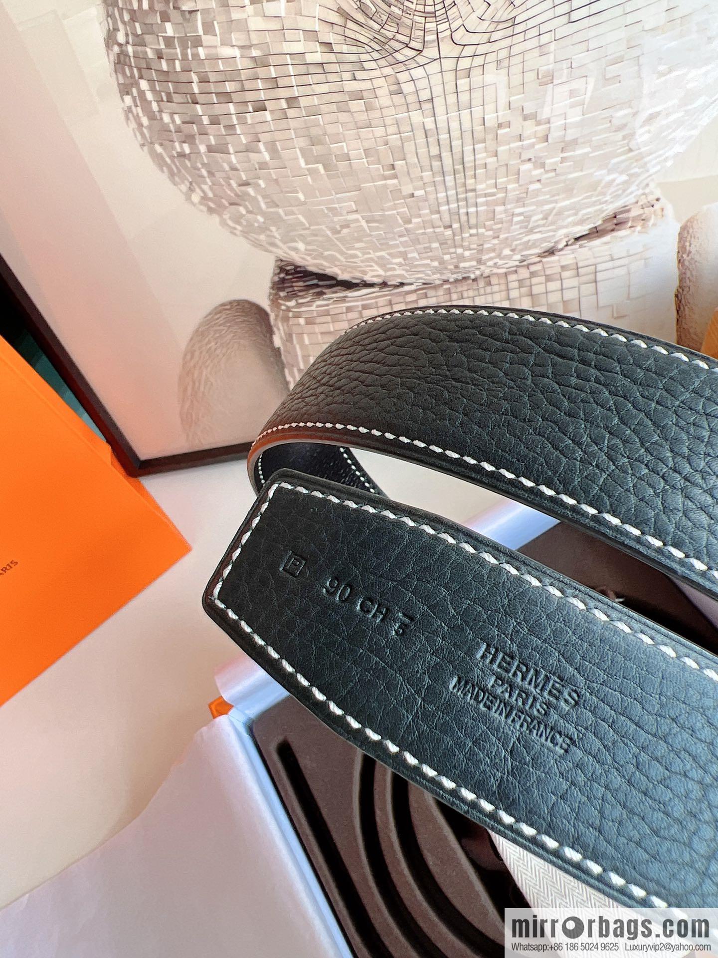 Hermes Hermes, imported selected high-quality leather stainless steel four-corner glossy metal buckle 3.8cm belt