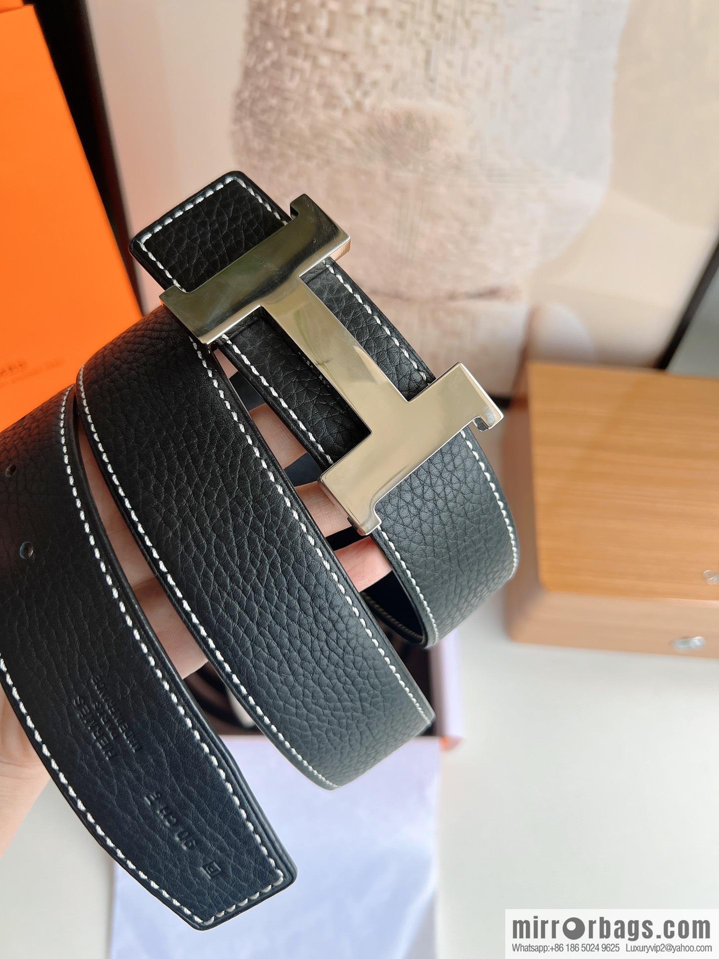 Hermes Hermes, imported selected high-quality leather stainless steel four-corner glossy metal buckle 3.8cm belt