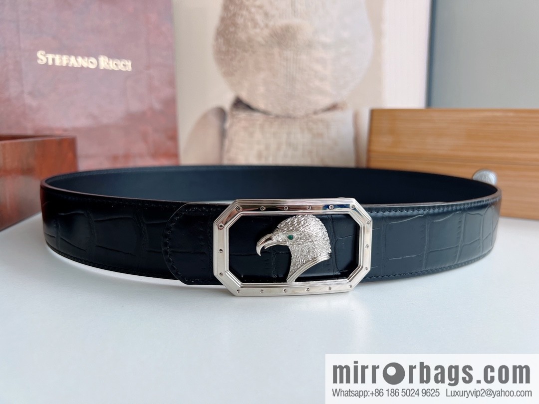 STEFANO RICCI Stephen Raunich's new stainless steel eagle head metal buckle men's 3.8cm belt