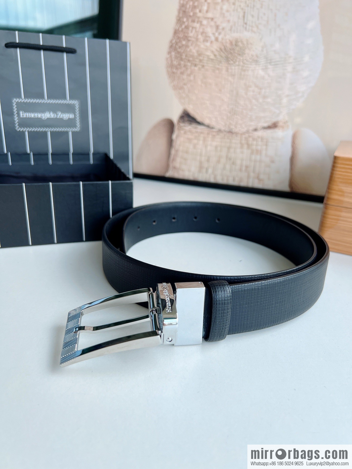 Ermengildo. Zein Zegna men's business leisure rotating pin buckle imported first layer cowhide belt 3.5cm
