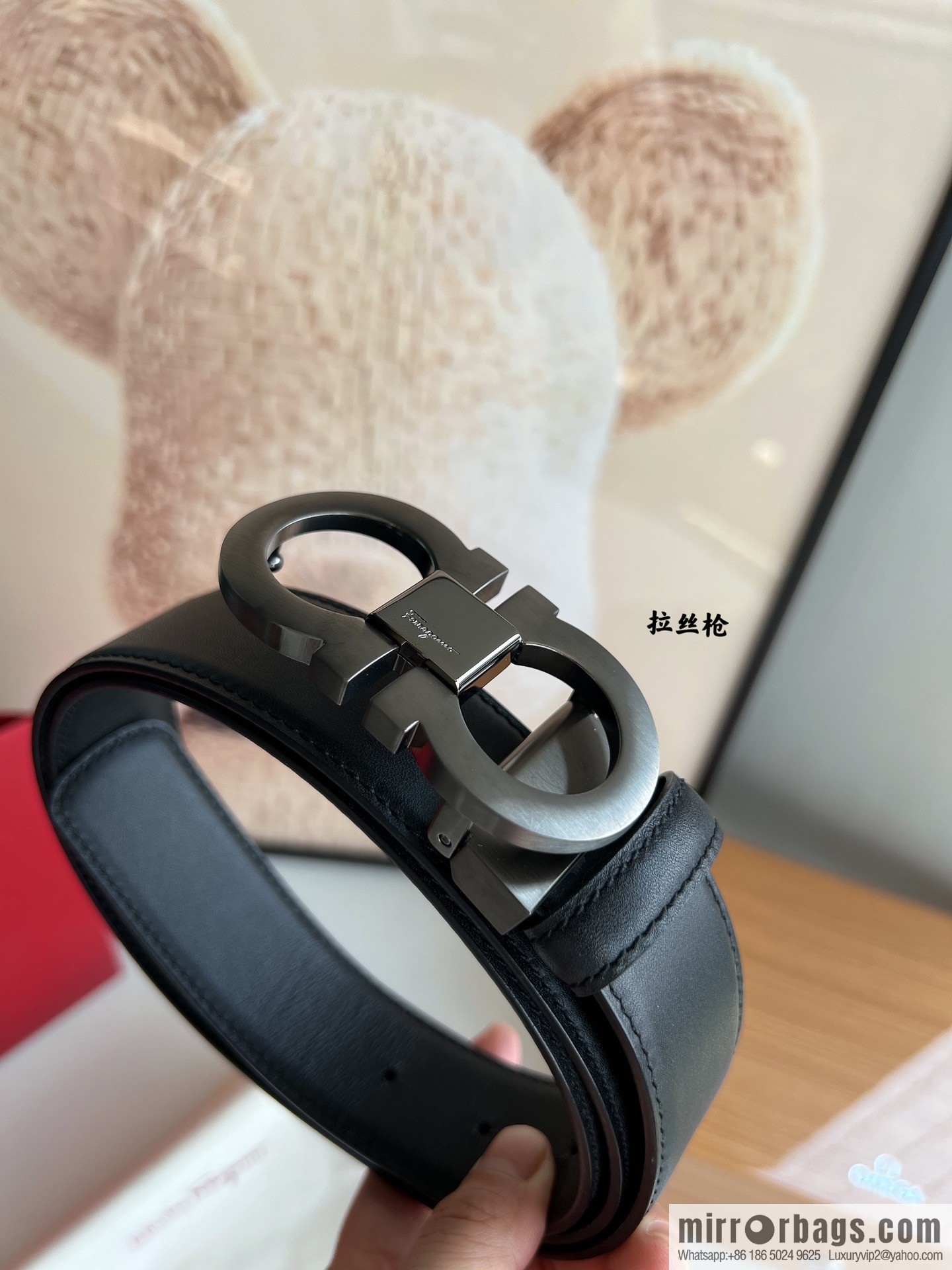 Salvatore Ferragamo Men's 3.5cm Delicate Counter Version Double Circle Horseshoe Metal Buckle First Layer Cowhide Double Sided Belt