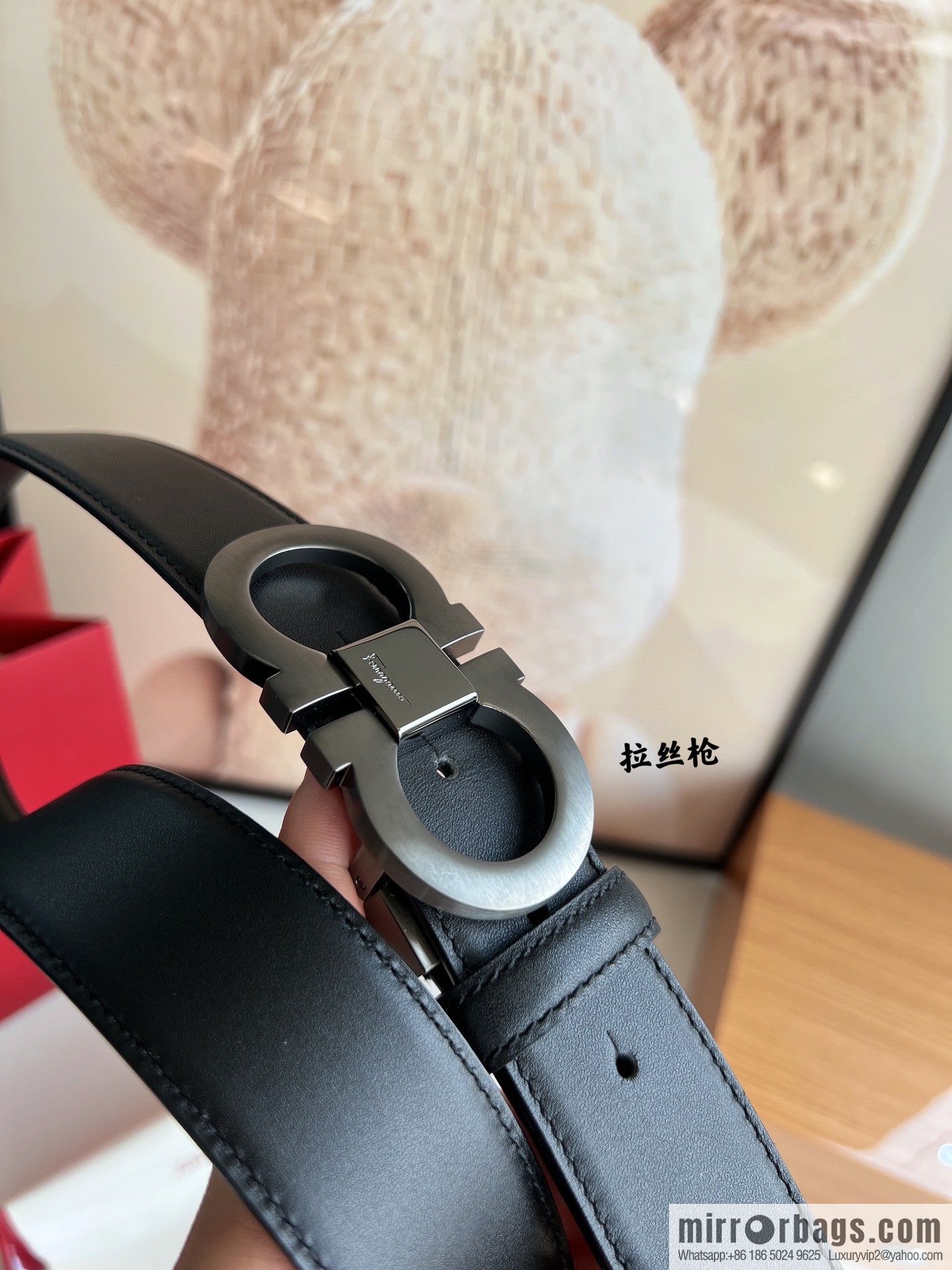 Salvatore Ferragamo Men's 3.5cm Delicate Counter Version Double Circle Horseshoe Metal Buckle First Layer Cowhide Double Sided Belt