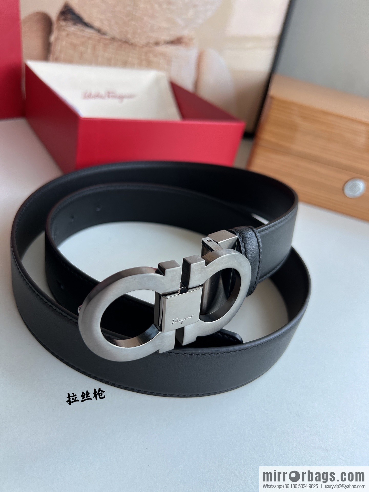 Salvatore Ferragamo Men's 3.5cm Delicate Counter Version Double Circle Horseshoe Metal Buckle First Layer Cowhide Double Sided Belt