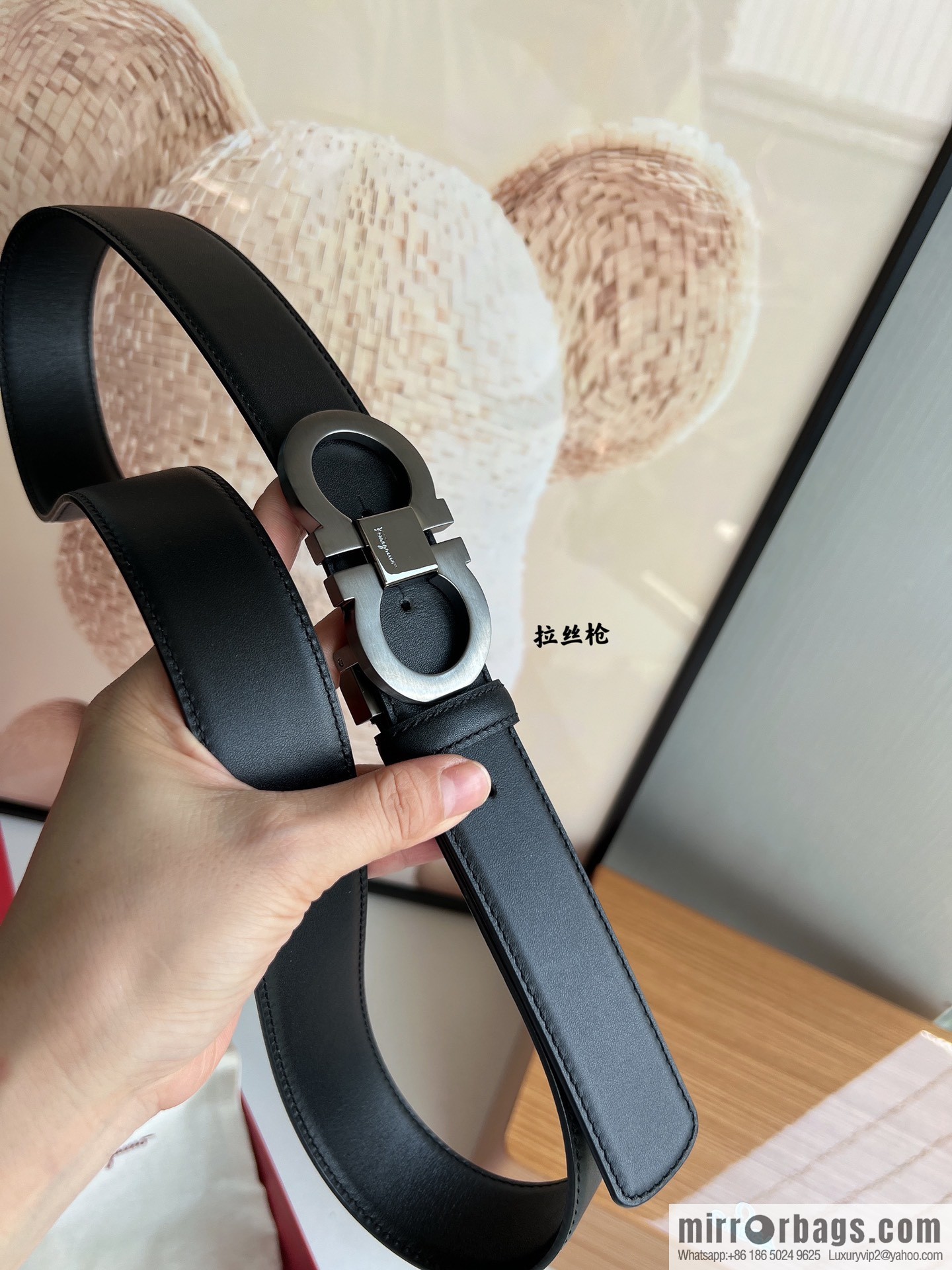 Salvatore Ferragamo Men's 3.5cm Delicate Counter Version Double Circle Horseshoe Metal Buckle First Layer Cowhide Double Sided Belt