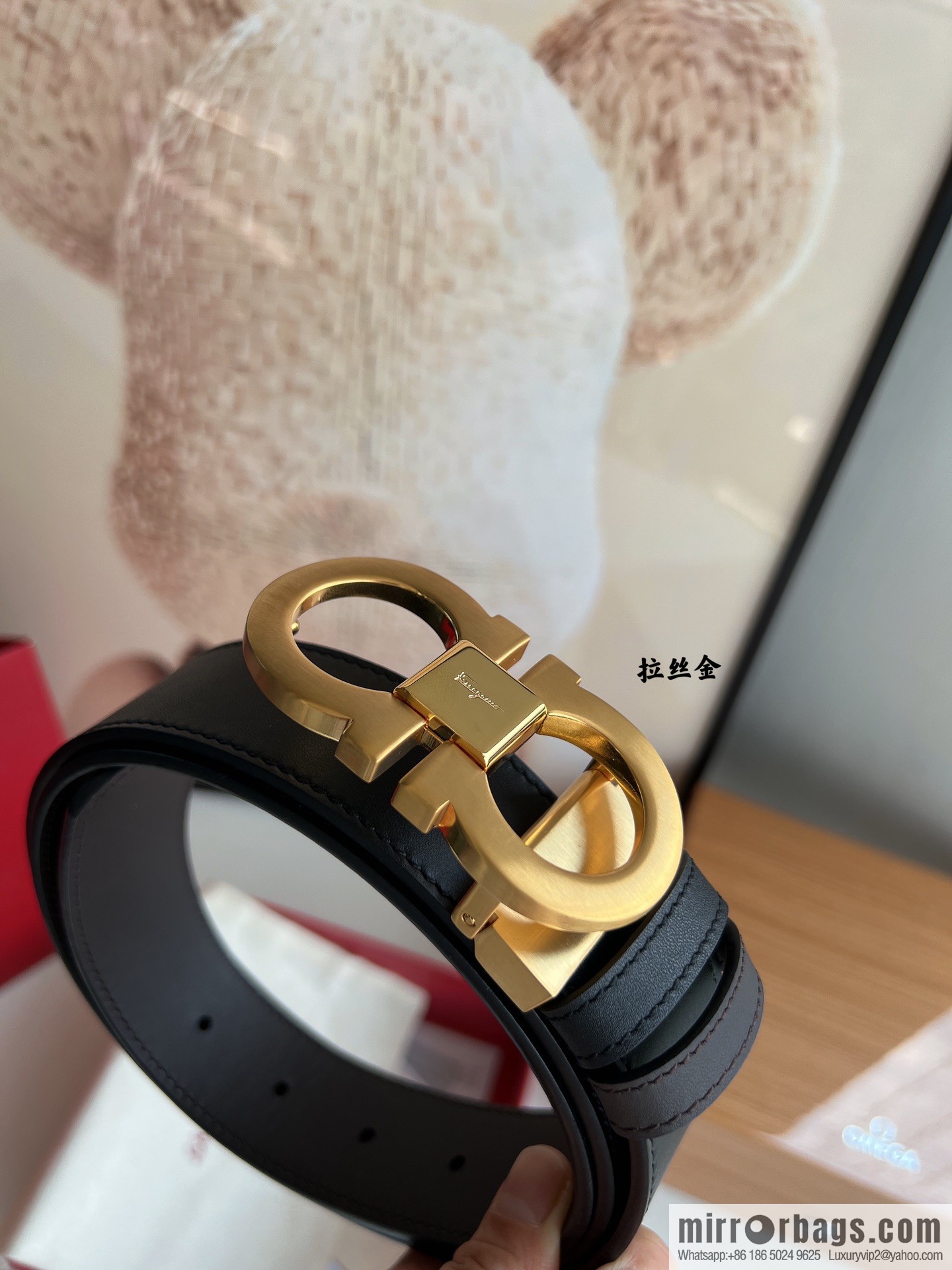 Salvatore Ferragamo Men's 3.5cm Delicate Counter Version Double Circle Horseshoe Metal Buckle First Layer Cowhide Double Sided Belt