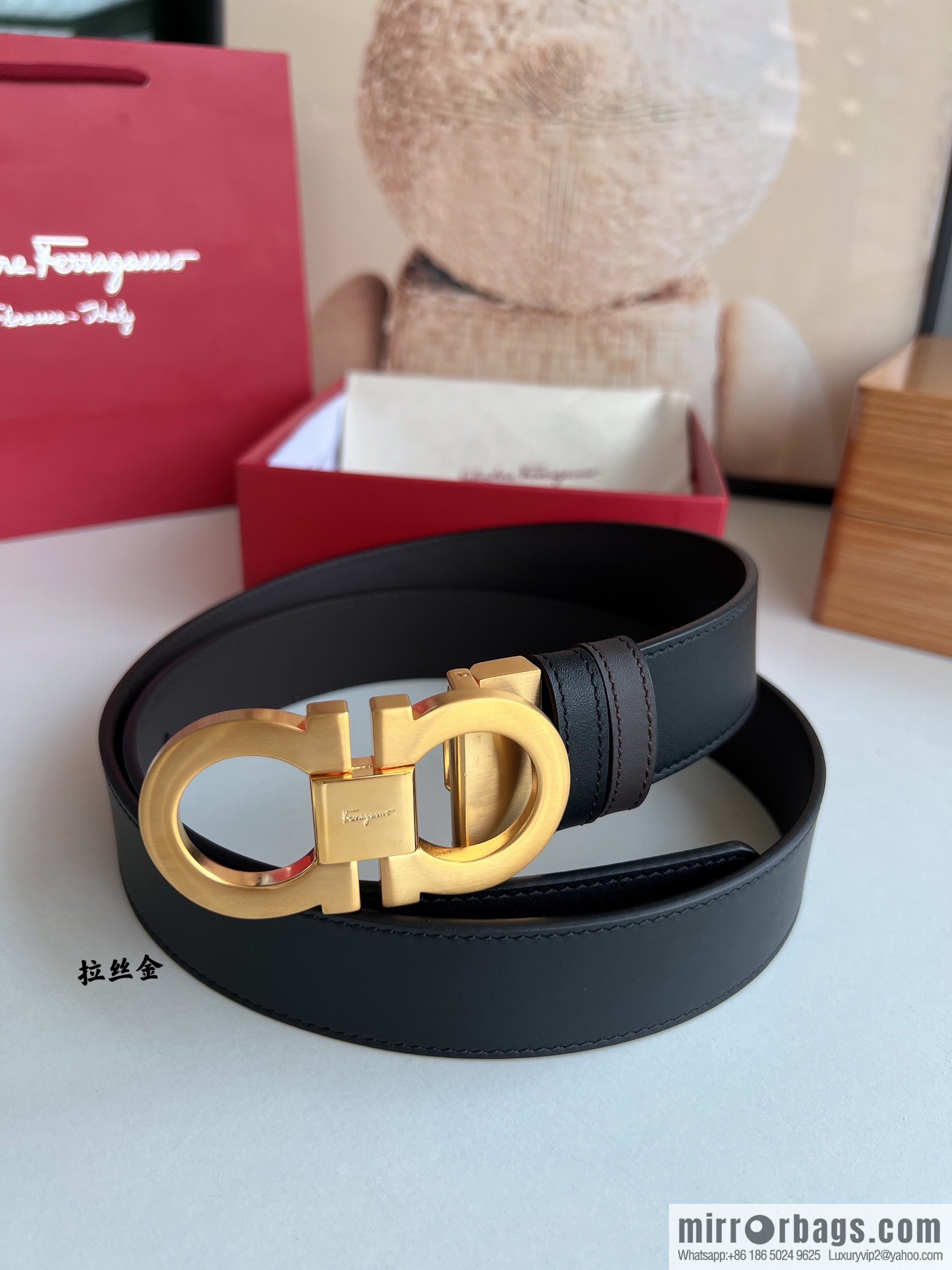 Salvatore Ferragamo Men's 3.5cm Delicate Counter Version Double Circle Horseshoe Metal Buckle First Layer Cowhide Double Sided Belt