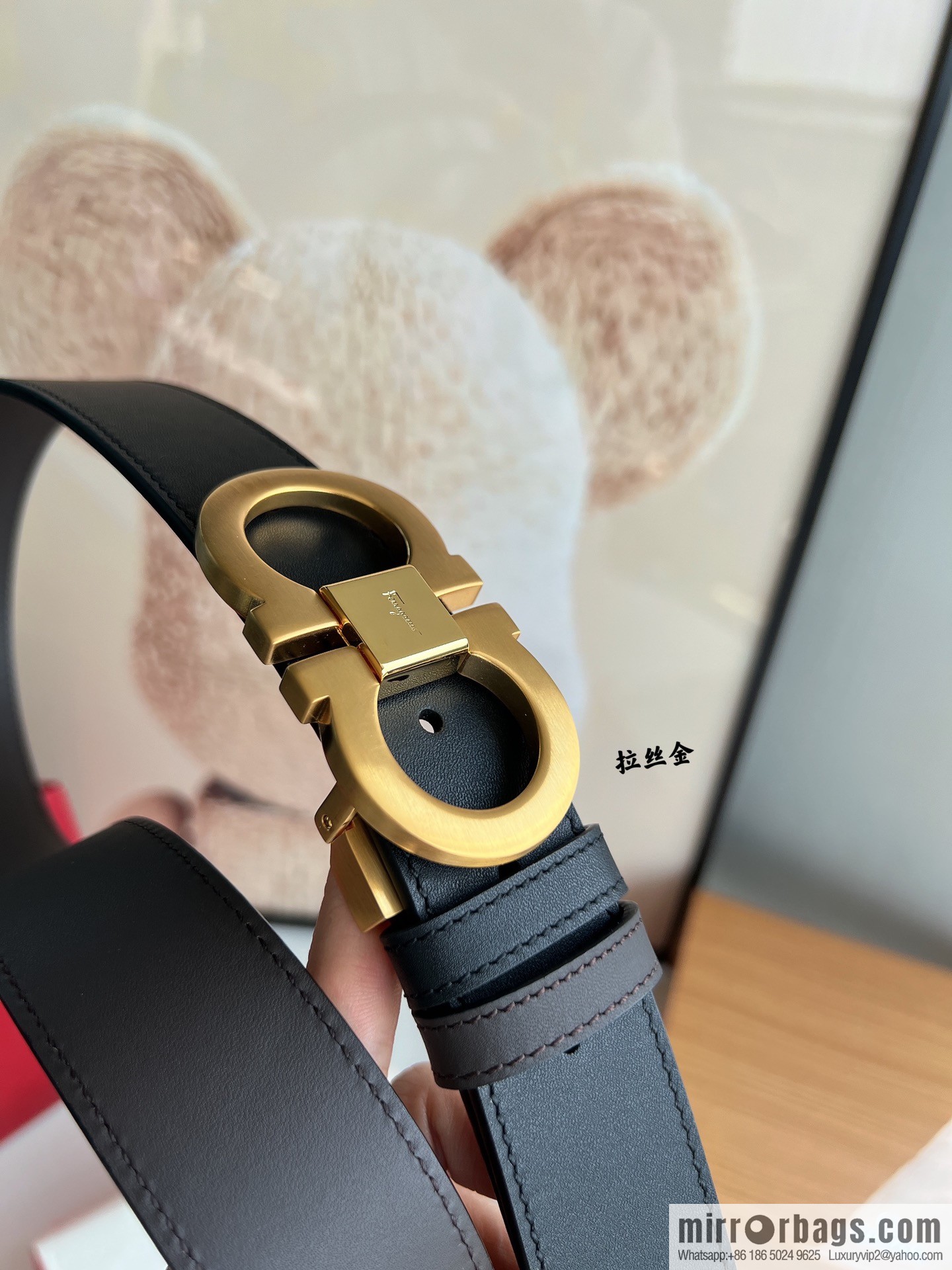 Salvatore Ferragamo Men's 3.5cm Delicate Counter Version Double Circle Horseshoe Metal Buckle First Layer Cowhide Double Sided Belt