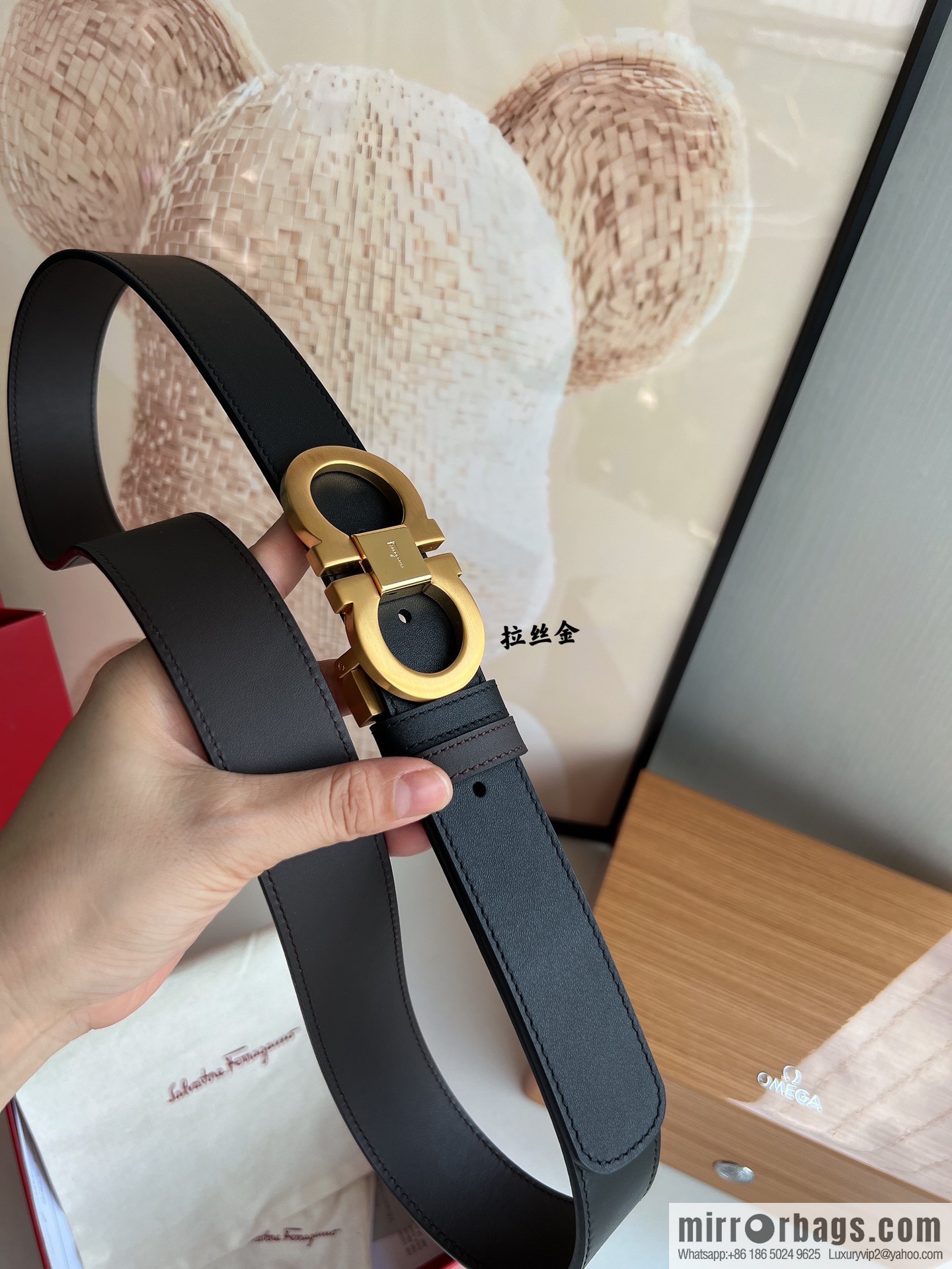 Salvatore Ferragamo Men's 3.5cm Delicate Counter Version Double Circle Horseshoe Metal Buckle First Layer Cowhide Double Sided Belt